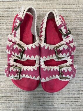 Mou Pink Suede Buckle Sandals Sz 39